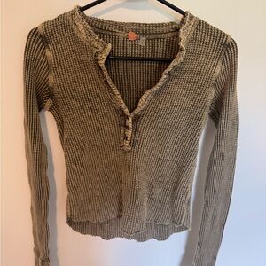 Free people Olive Green Ribbed Long Sleeve Top